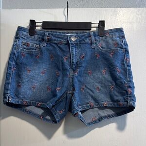Crown & Ivy Blue Jean Shorts with Flamingo Design